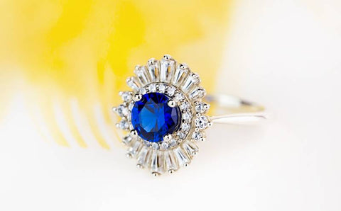 vintage blue sapphire engagement ring in 14k white gold